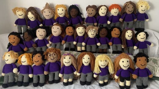 Sara's crocheting skills - she created 30 personalised dolls for her class.