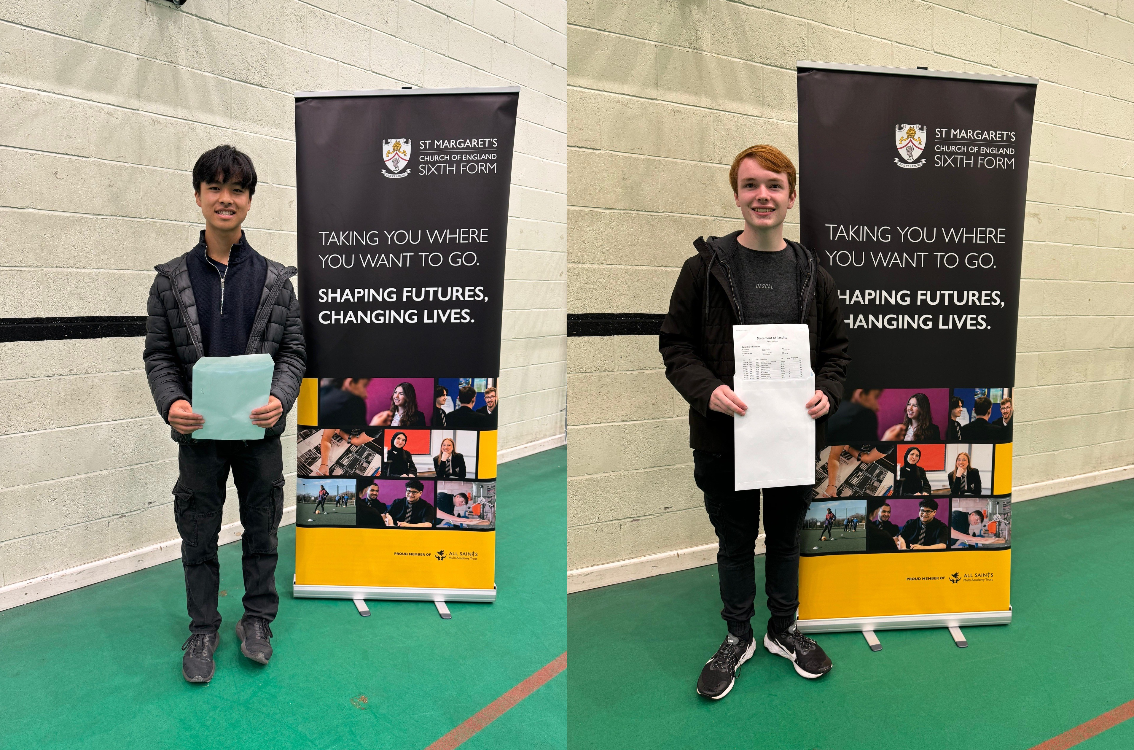 Sam Deng and Will Baker from St Margaret's Church of England Academy with GCSE results