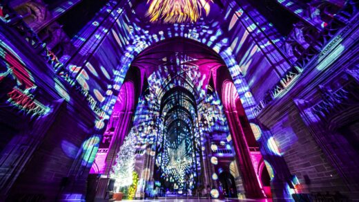 Luxmuralis Liverpool Light before Christmas 2024 Starlight Promo Son et Lumiere Peace DovesDurham Cathedral