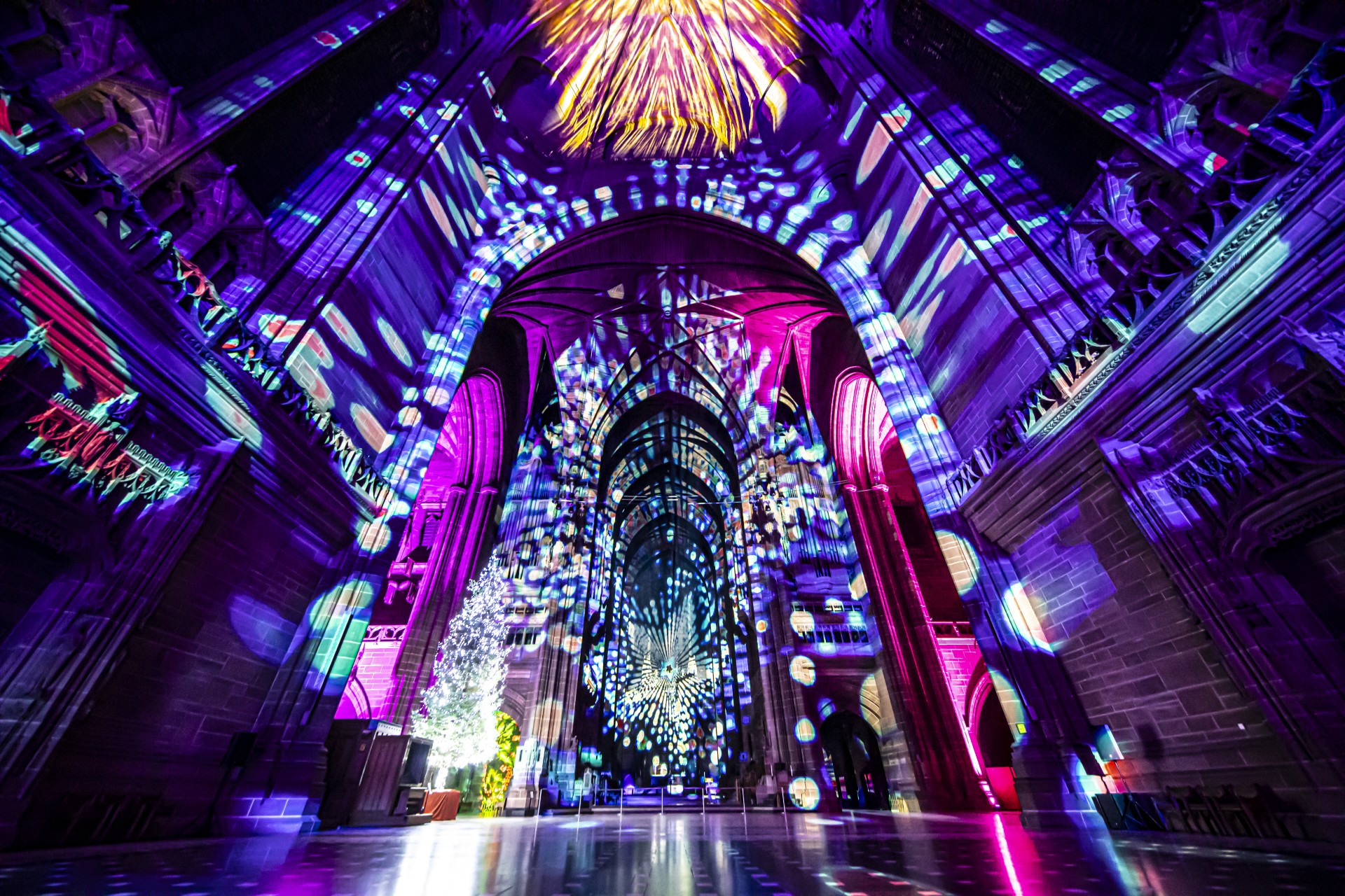 Luxmuralis Liverpool Light before Christmas 2024 Starlight Promo Son et Lumiere Peace DovesDurham Cathedral