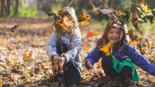 Children playing in leaves